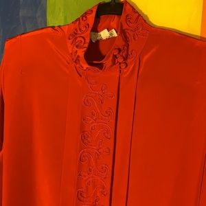 Anne Klein Beautiful High Neck Top w/ Buttons & Embroidery AS IS (Vintage)